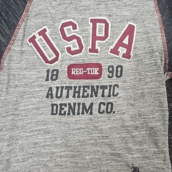 U.S. Polo Assn. Size 7 Grey & Burgandy Long Sleeve Tee Shirt T-Shirt - Picture 2 of 9